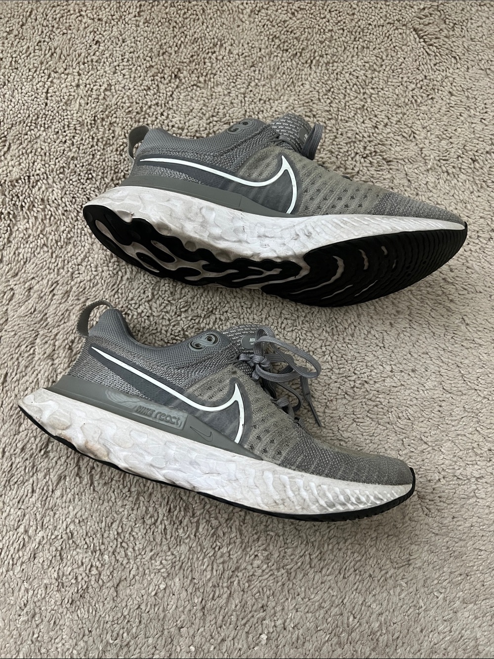 Nike Grey and White React Running Sneakers